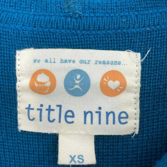 Title Nine Sweater Women's Sz XS Blue Knit Heather Hooded Full Zip Long Sleeves - Picture 5 of 7